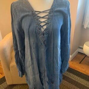 Taylor & Sage Denim Lace-Up Tunic